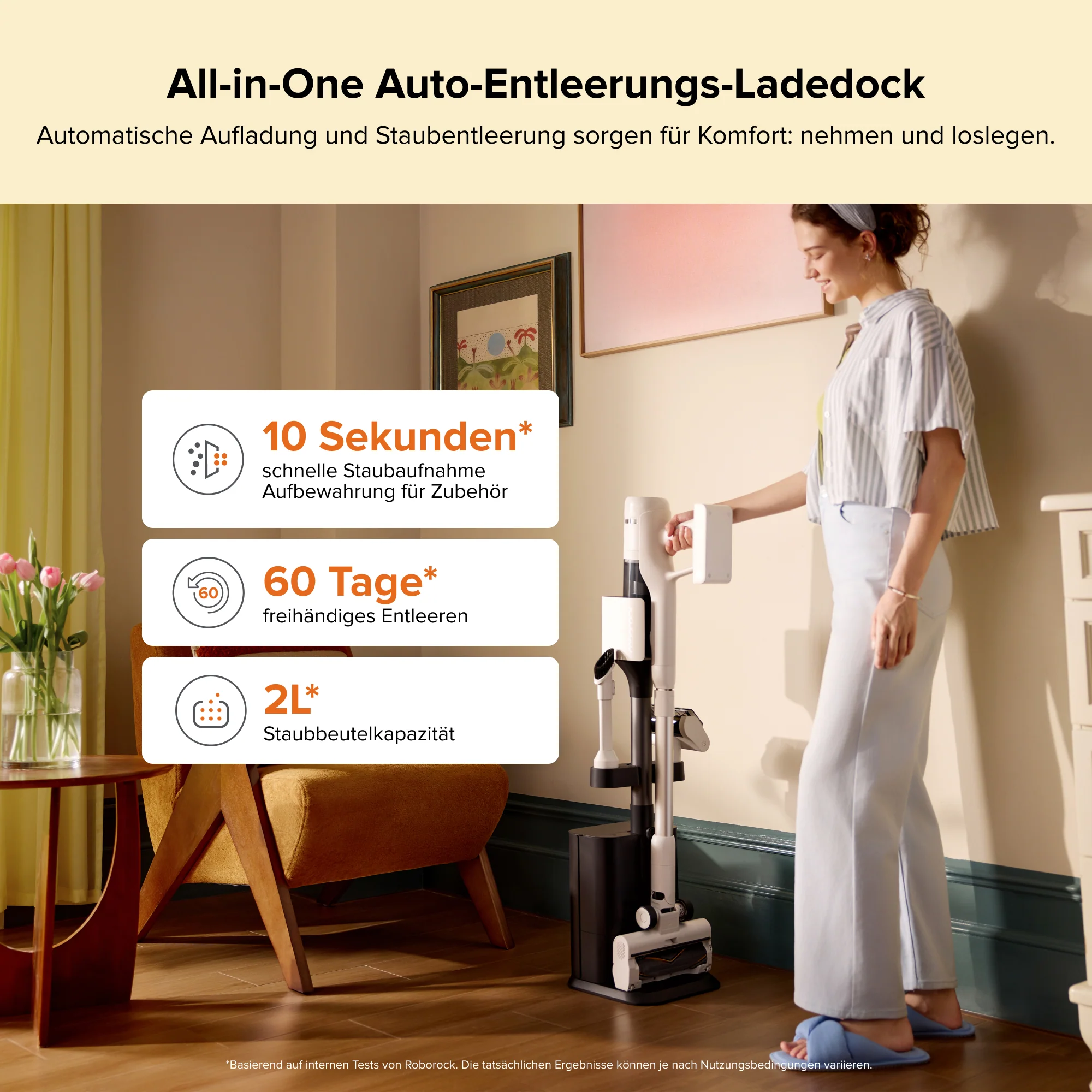 Roborock H60 Hub Akku-Staubsauger mit Absaugstation - Image 2